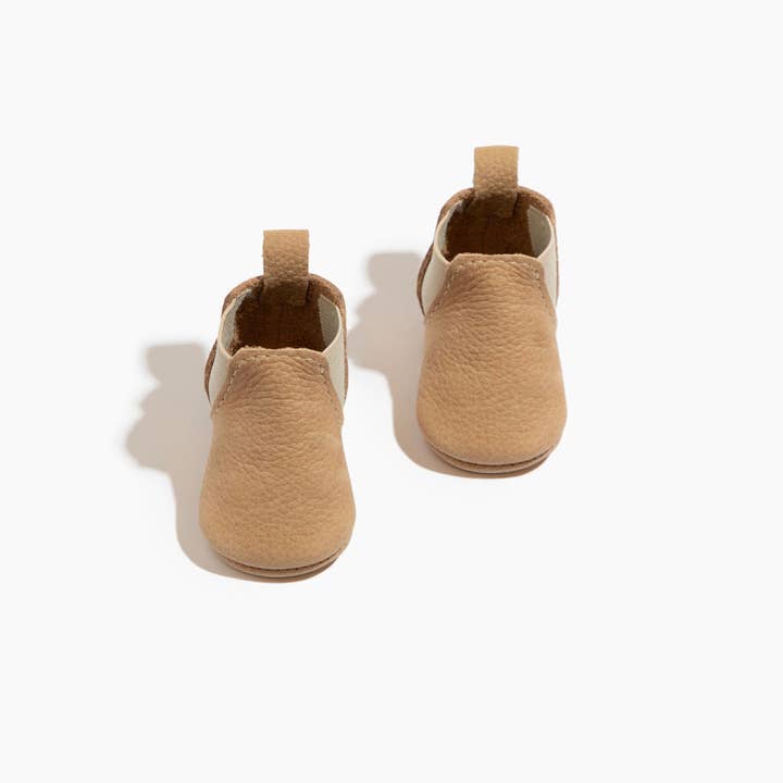 Newborn Weathered Brown Chelsea Boot Baby Shoe for wholesale by Freshly Picked