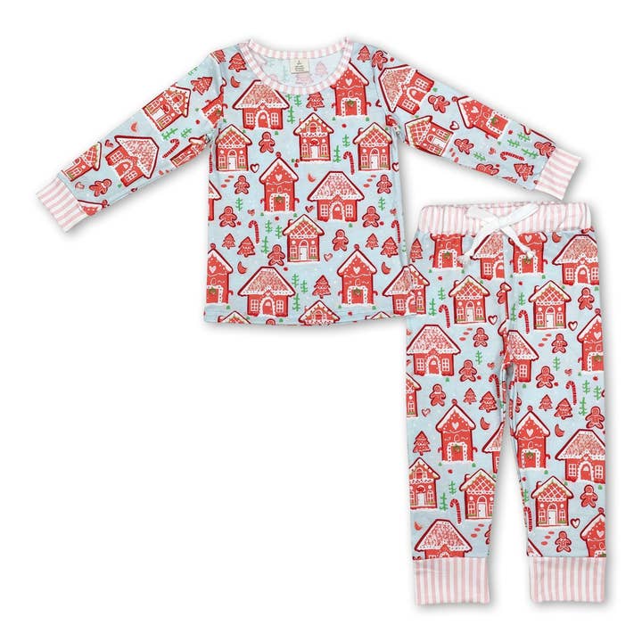 Gingerbread candy house kids Christmas bamboo pajamas for wholesale by Yawoo Garments
