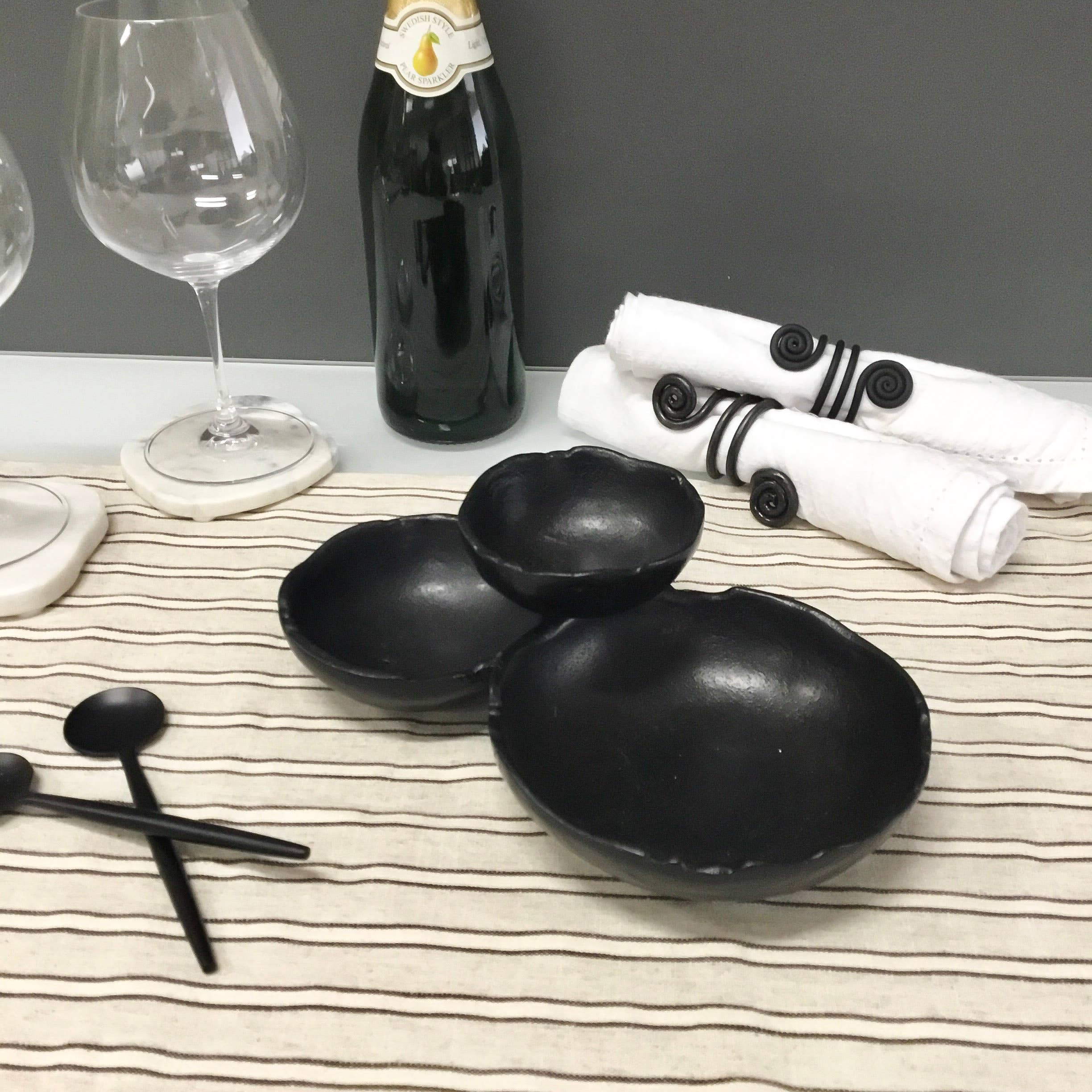 India Handicrafts Inc - Wholesale Serve Bowl - Black Aluminum 3-Bowl Cluster Dish2