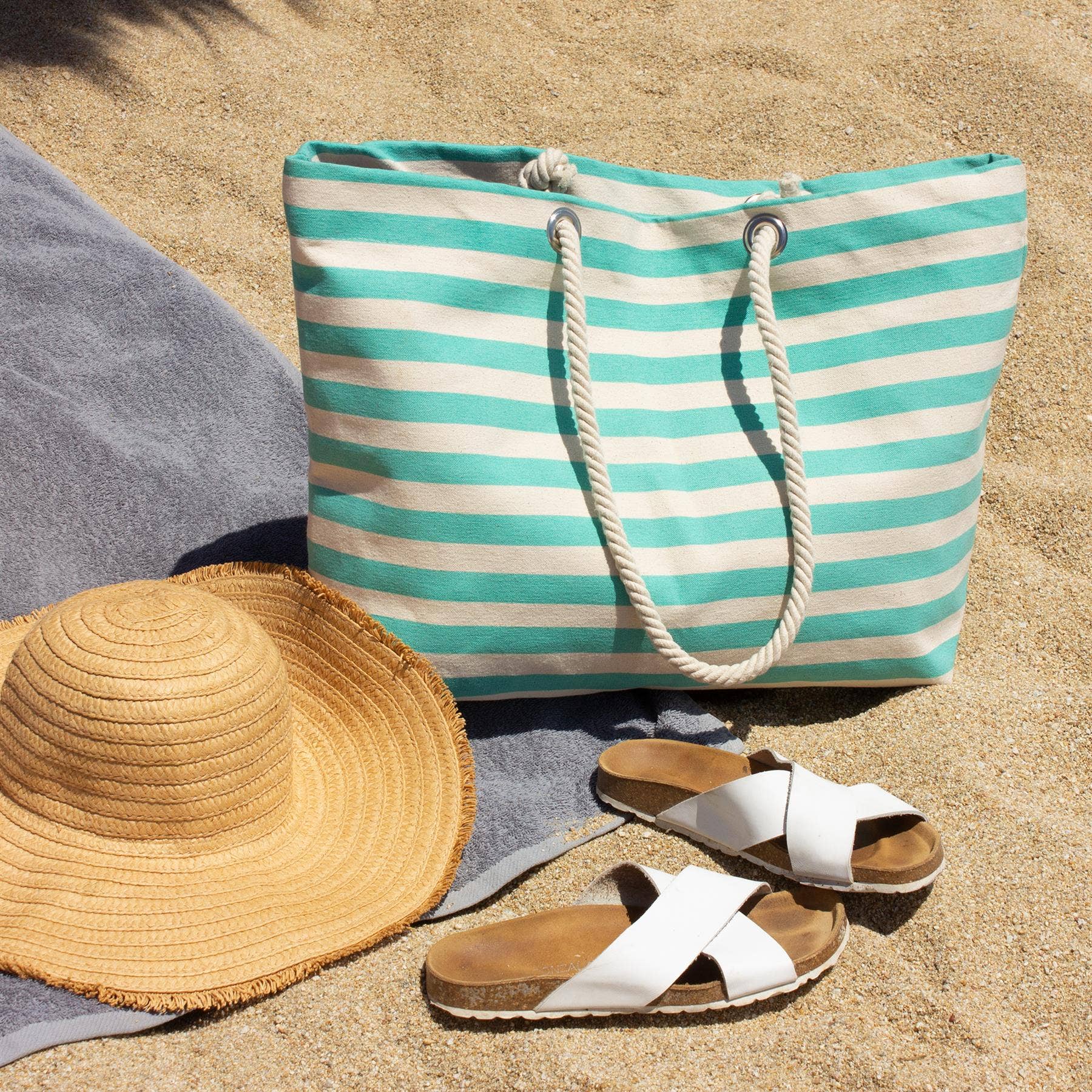 Rinkit Pty Ltd - Wholesale Beach Bag - Large Striped Canvas Tote Beach Bag - 55cm x 36cm - By Nicola Spring15