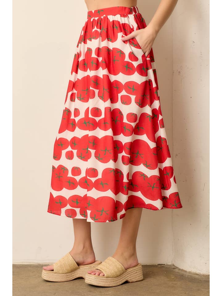 TOMATO PRINTED MIDI SKIRT for wholesale on Faire