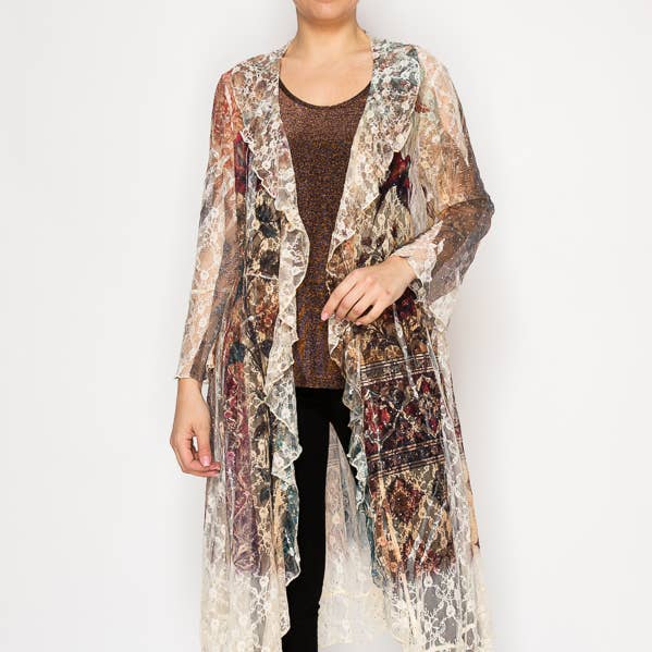 Letvægtsblomstret blondeflæse-duster med glimmer - 4849BG VINT BIRD for engroshandel hos Origami Apparel ~ Lace and Crochet inspired