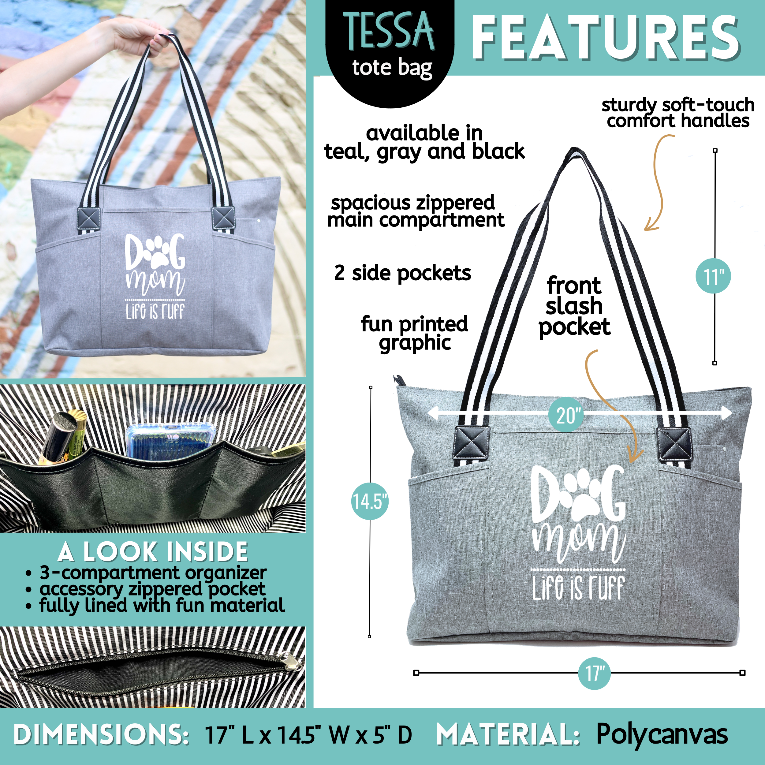 Brooke & Jess Designs – Sacola - Mulher por atacado – Coleção de bolsas tote Dog Mom13