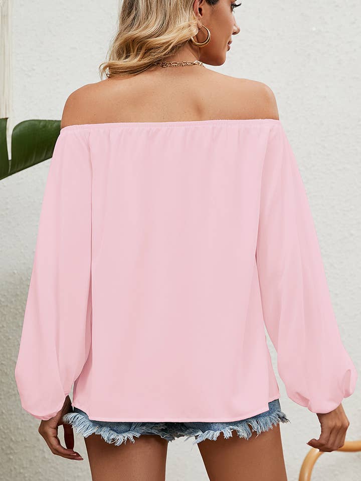 Lily Clothing - Wholesale Blouse - Women's - CWTBLL0136_BALLON SLEEVE OFF SHOULDER CHIFFON BLOUSE
