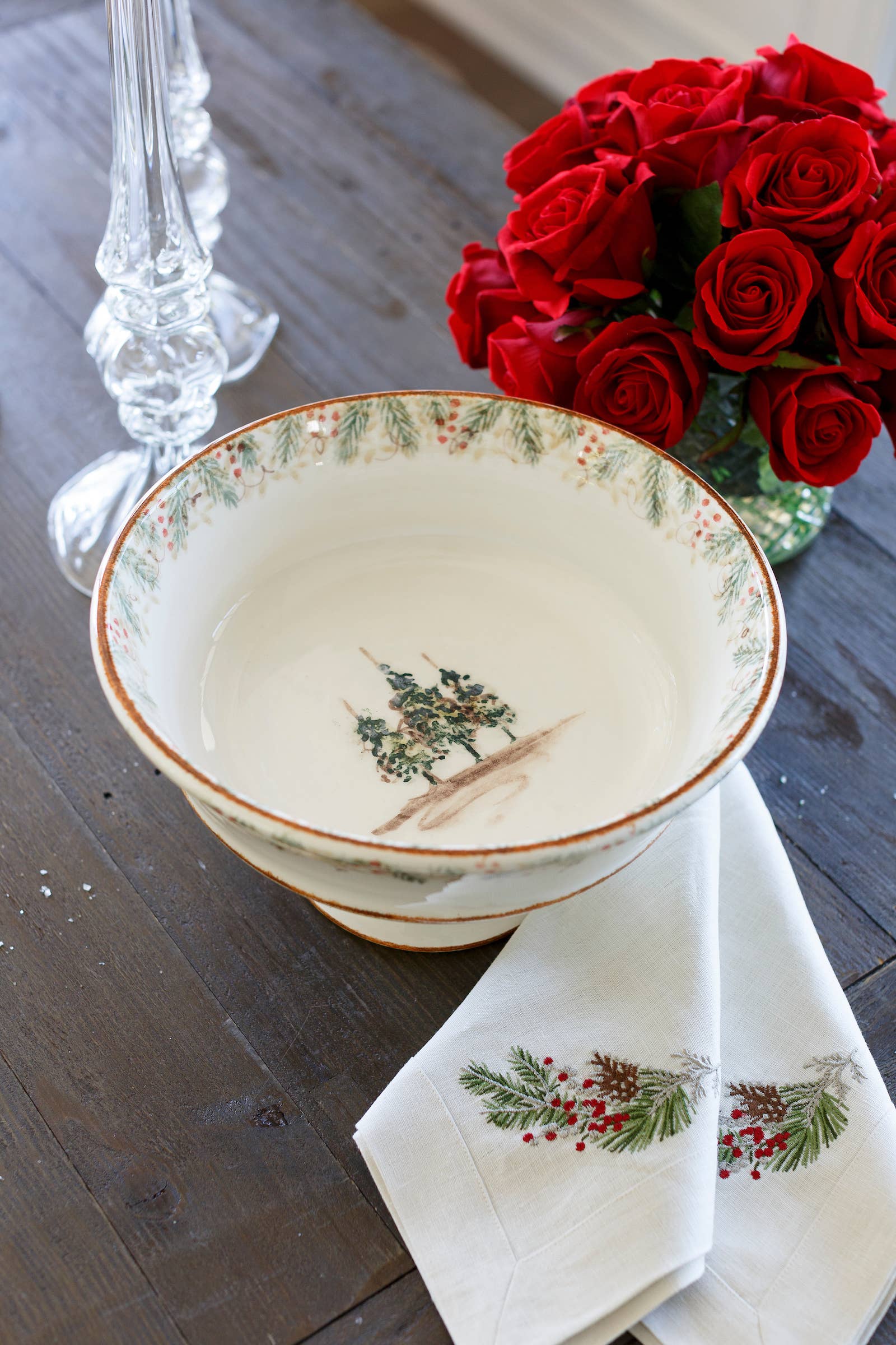 Arte Italica & Crown Linen Designs – Tigela de servir por atacado – Natale Taça de Servir Pé - Natal4