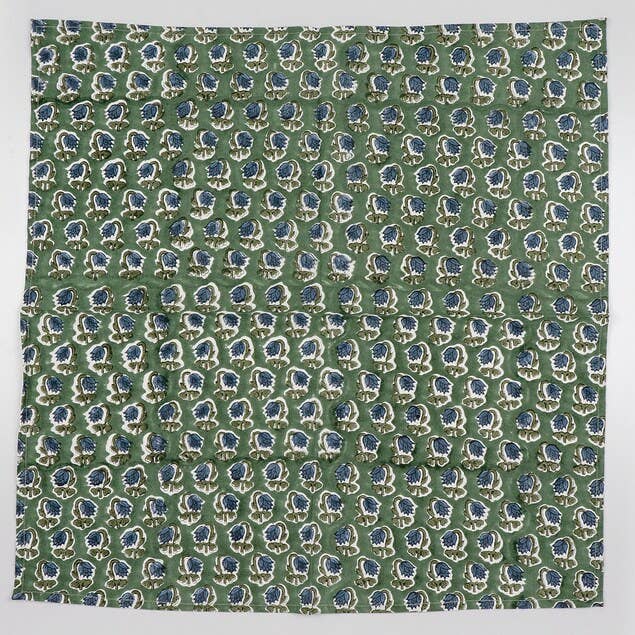 Fabricrush - Wholesale Dinner & Cloth Napkin - Basil Green, Peacock Blue Indian Floral Printed Napkins