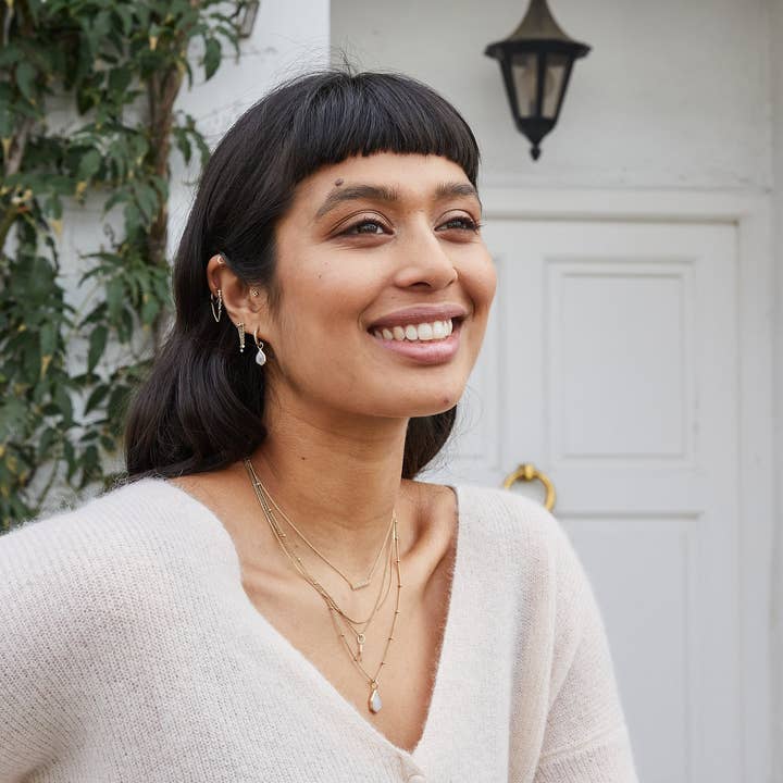 ZOHREH - Wholesale Huggie Earrings - Diamond Moon Chain Huggie Hoop Earring 9k Gold3