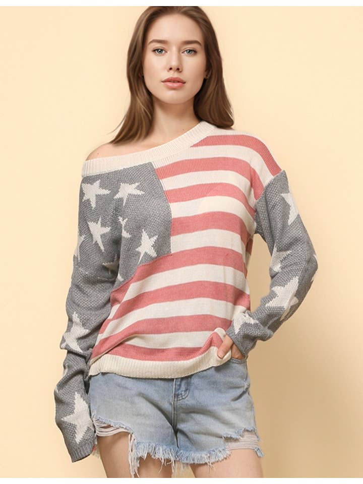 Picture Color Ladies The Stars and The Stripes Pullover Sweater SKT4748 for wholesale on Faire