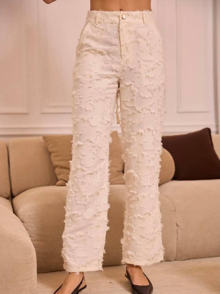 Pantaloni dritti testurizzati con effetto sfrangiato - 5660 per la vendita all'ingrosso da parte di Frime