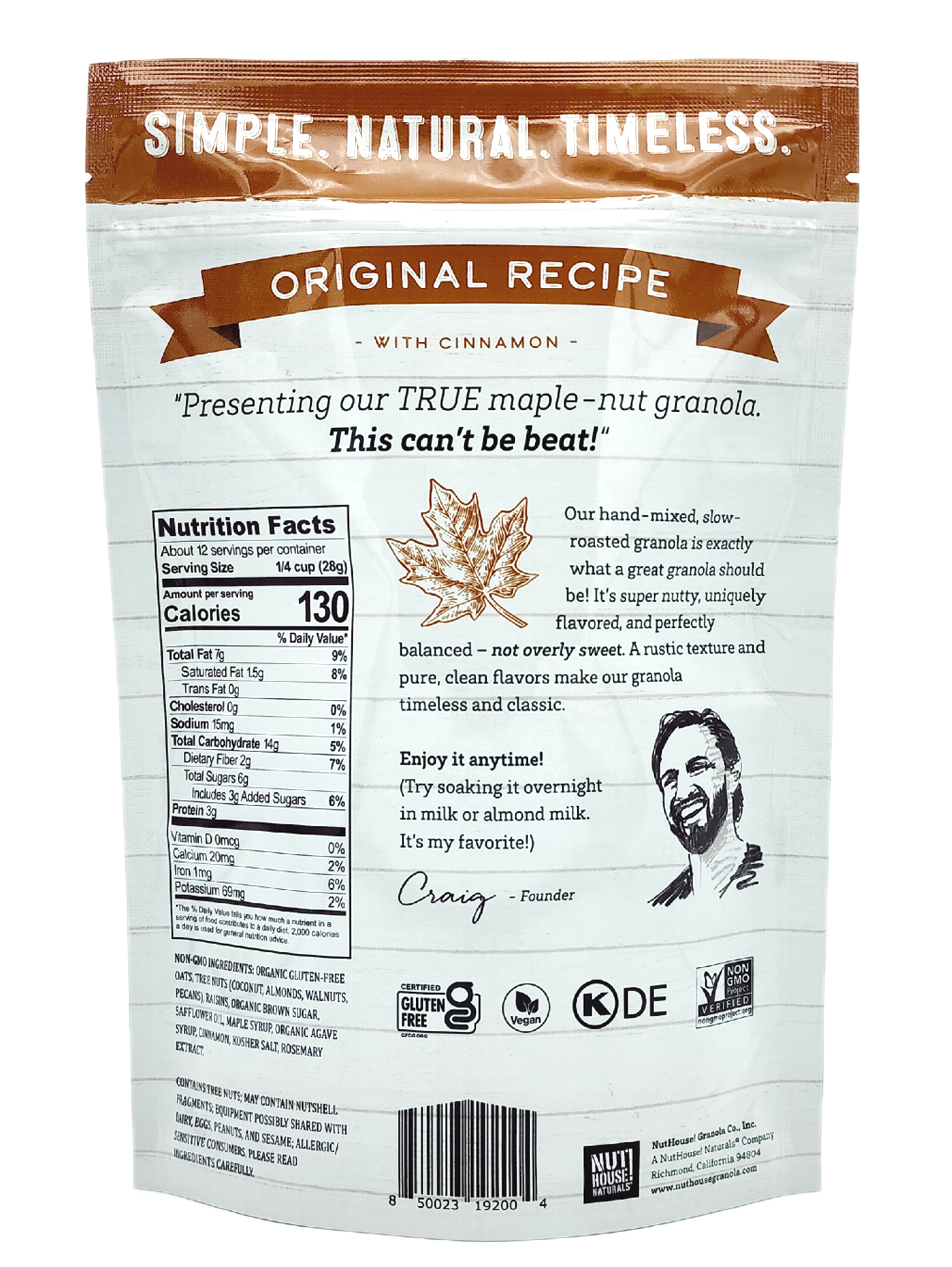 NutHouse! Granola Company - Wholesale Granola - Original Recipe Granola, 6 x 12oz2