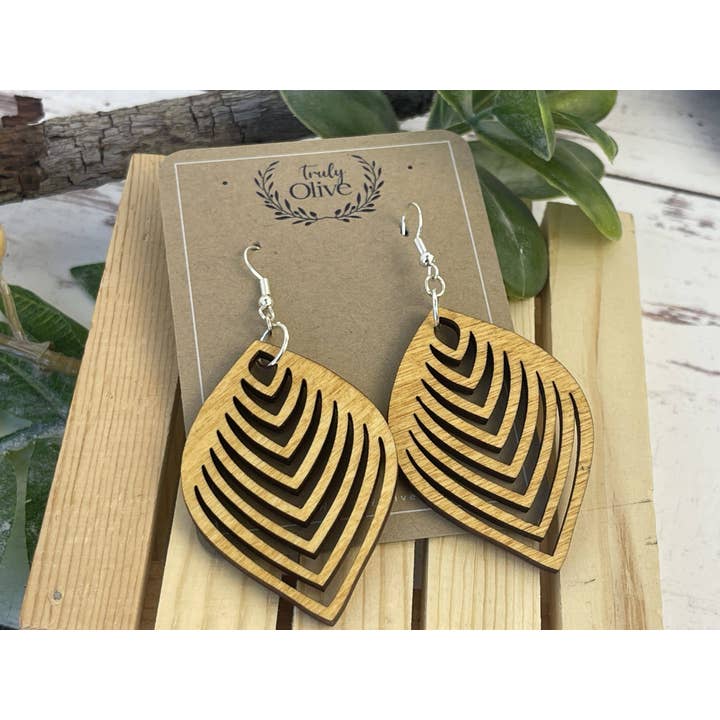 Stylish Pear Shape Lightweight Wood Earrings for wholesale by Truly Olive