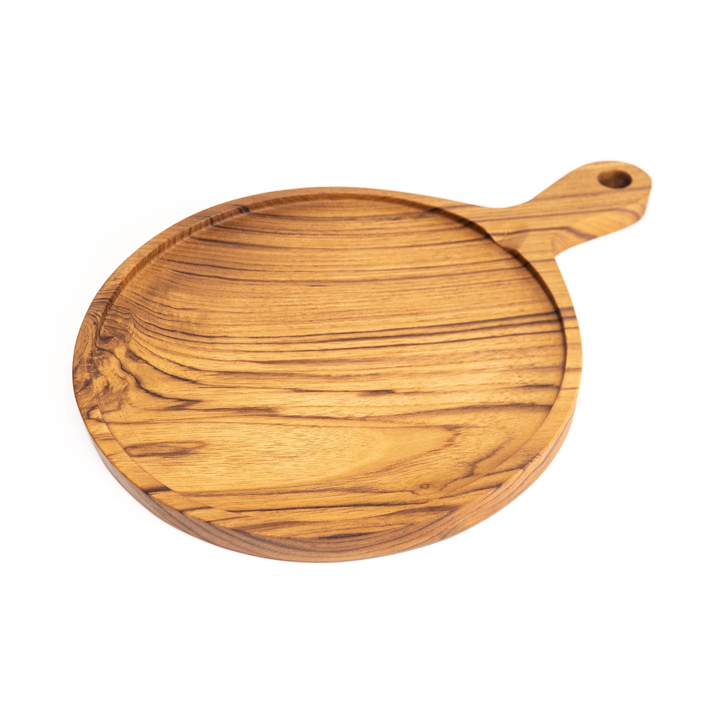 Rainforest Bowls - Wholesale Pizza Board - 10 Inch Teak Wood Pizza Board with Handle & Rim2
