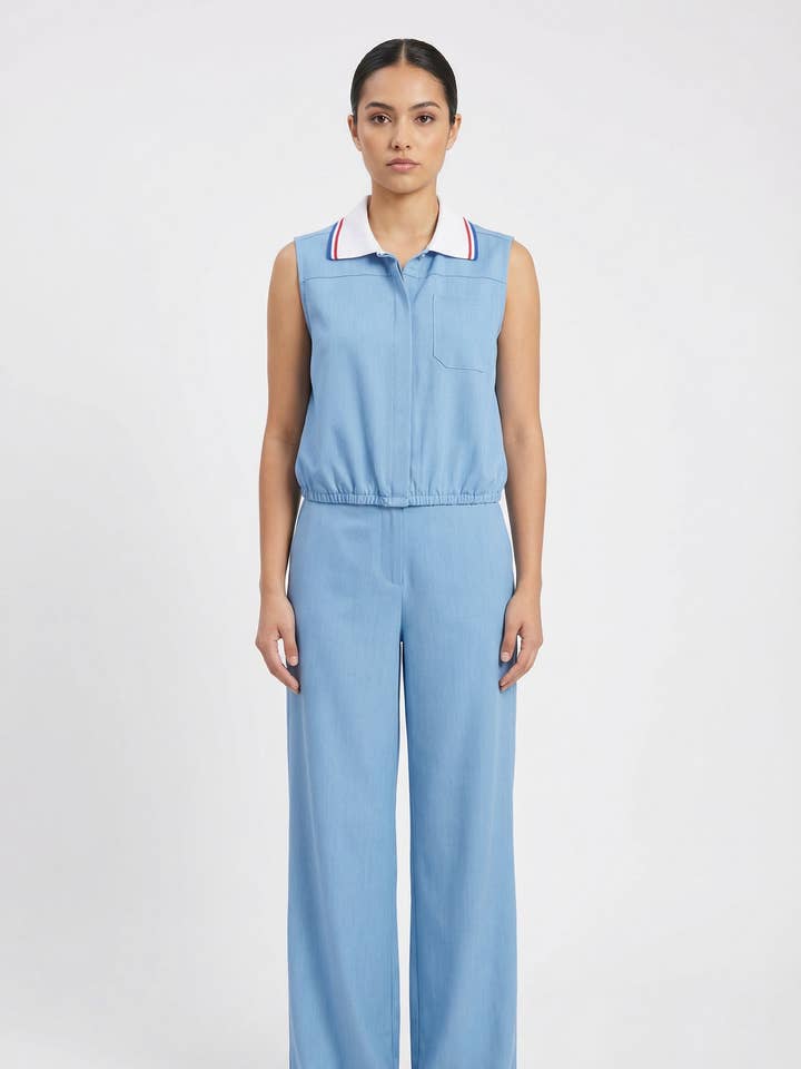 Sportigt stickat krage ärmlöst set för wholesale av LINZY