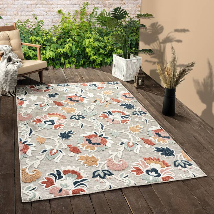 LR Home - Wholesale Area Rug - Vanessa Floral Hi-Low Multicolored Indoor / Outdoor Area Rug
