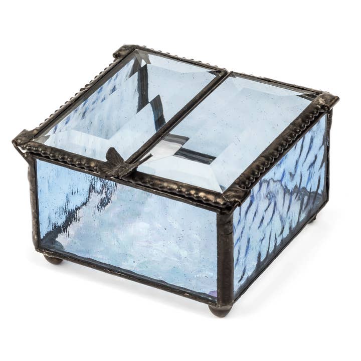 J Devlin Glass Art & Bert Anderson Collection - Wholesale Jewelry Box/Organizer - Blue Stained Glass Butterfly Lift Jewelry Box/Organizer