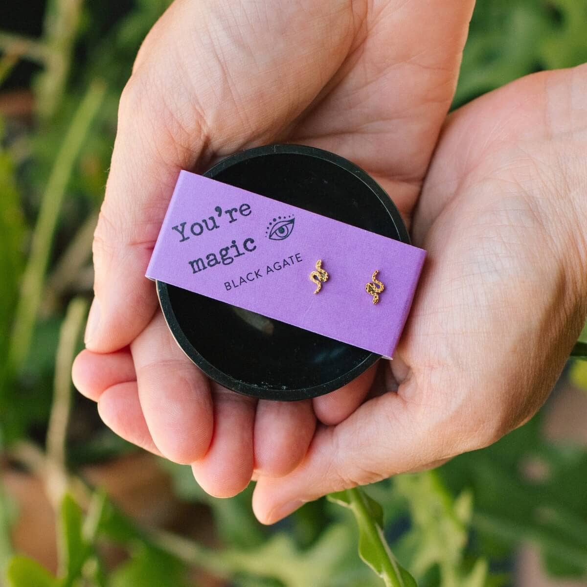 SoulKu – Engroshandel Smykkesæt – Guld Slange Ørestikker & Sort Agat Skål Gavesæt2