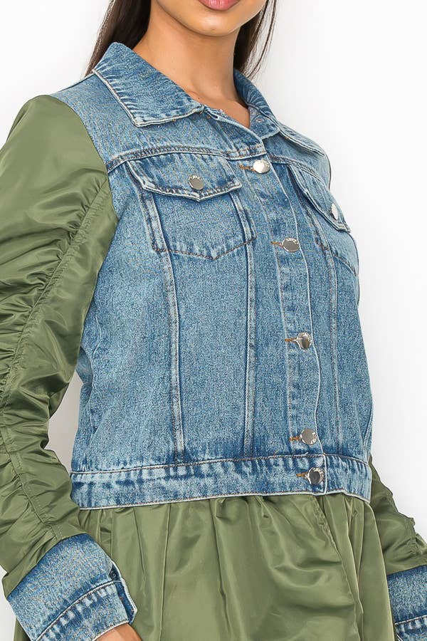 Shop Michella – Casaco de ganga - Mulher por atacado – JAQUETA DE CONTRASTE DENIM BOMBER11