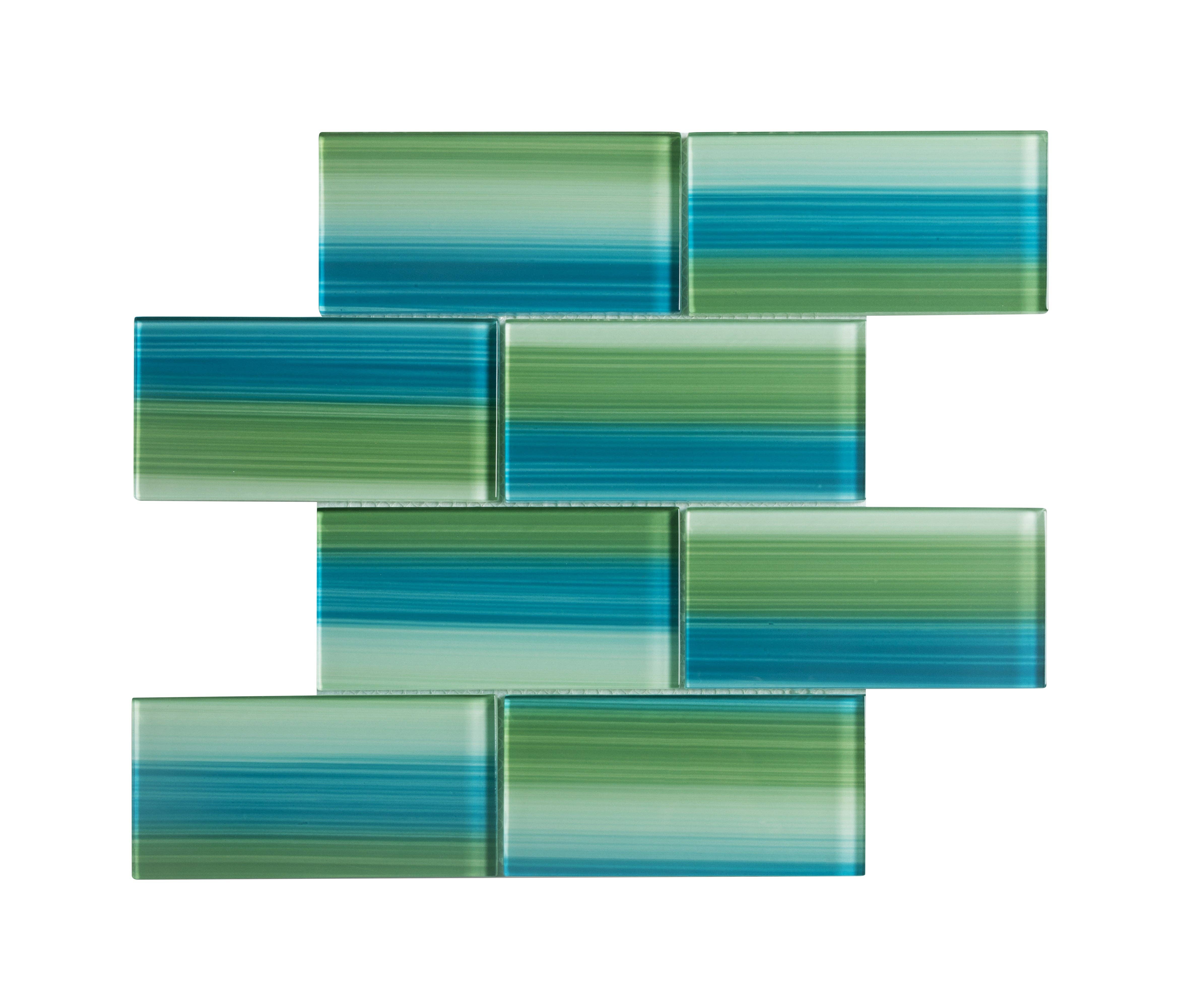 WS Tiles - Wholesale Wall Tile - Hand Painted 3" x 6" Glass Mosaic Subway Tile, Backsplash for Kitchen and Bathroom - 5 Square Feet Per Carton - Hand Painted Shades of Green and Blue0