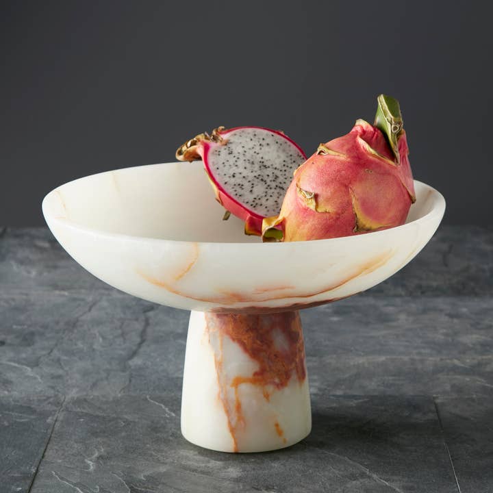 Rhe Collection 12" Light Green Onyx Honed Finish Footed Bowl for wholesale by Marble Crafter