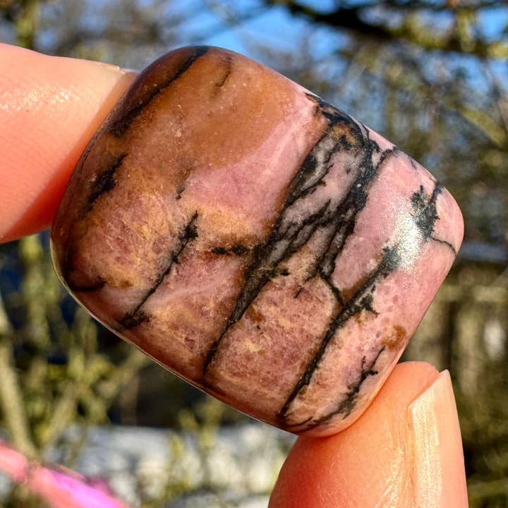 Rhodonite tumble 2-3cm polished rhodonite gem Pink stone UK for wholesale by Elf Kendal Hippies