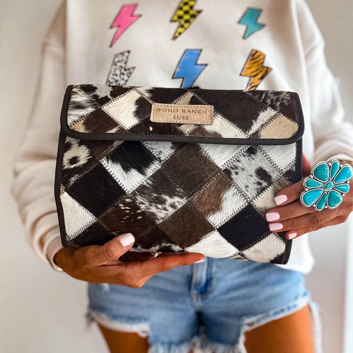 Boho Ranch Shop - Wholesale Makeup/Cosmetic Bag - BOHO LUXE FOLDABLE travel makeup jewelry bag Genuine Cowhide1