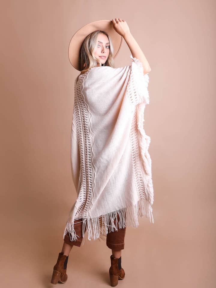 Leto Accessories - Wholesale Kimono - Women's - Open Work Frayed Border Bohemian Ruana - Fan Favorite!