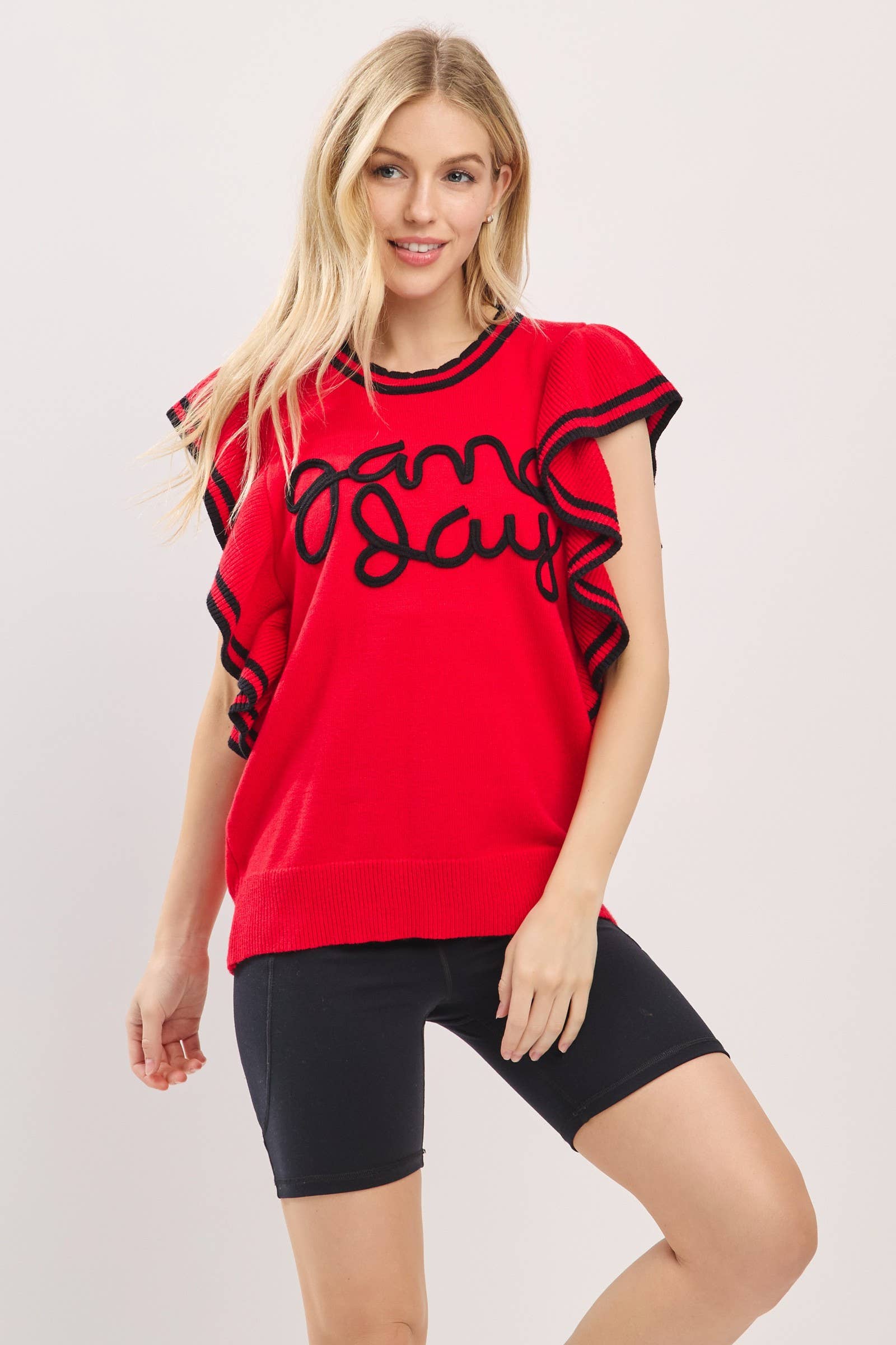 Sewn and Seen - Vente Haut en maille – femme - Haut en maille de jour de match à manches volantées style universitaire43