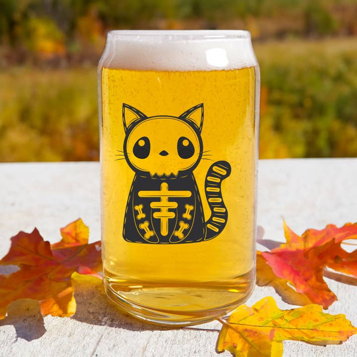 Halloween Beer Can Glass - Screen Printed - Spooky Kitty for wholesale by Blue Ridge Mountain Gifts