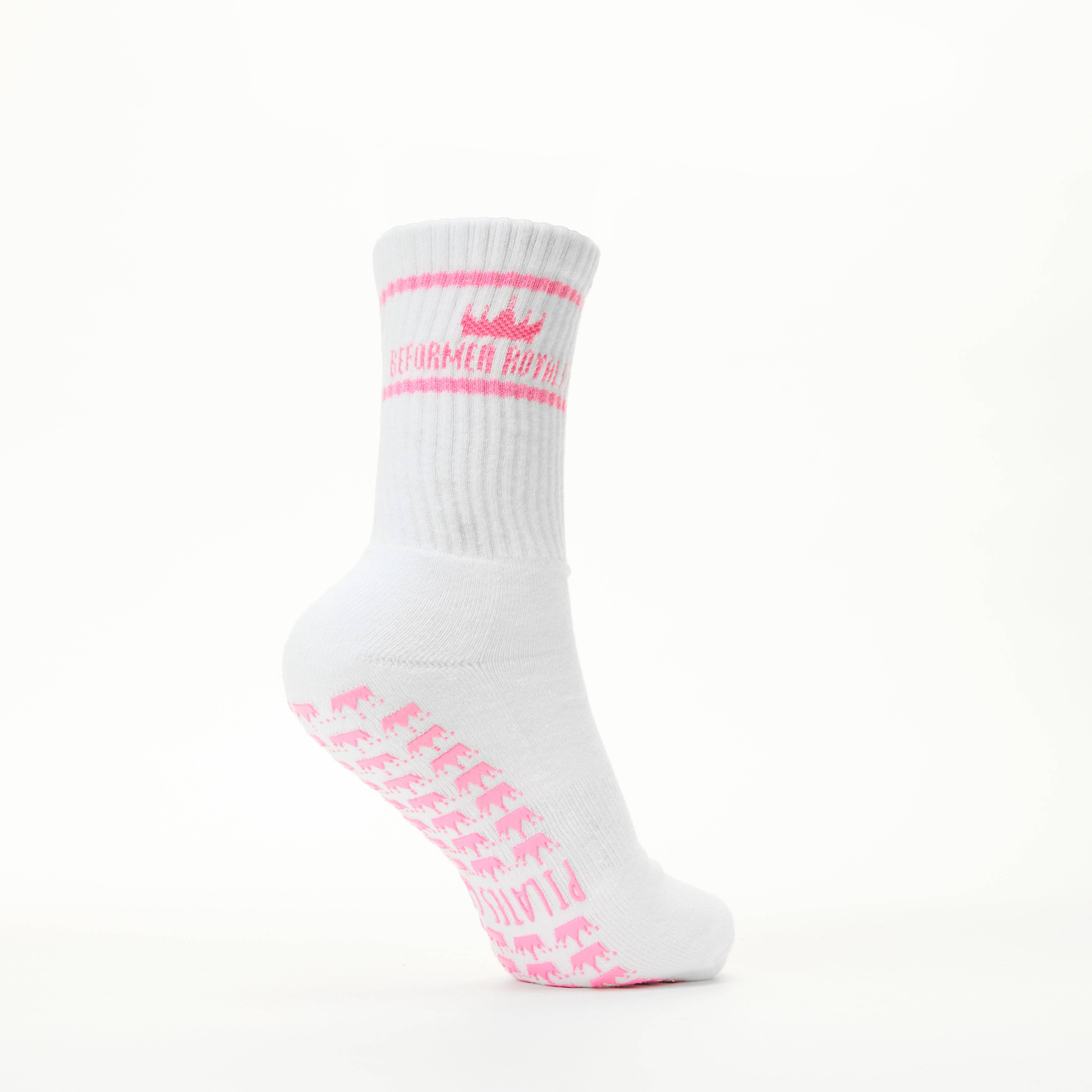 White Reformer Royalty Pilates Grip Socks for wholesale on Faire12