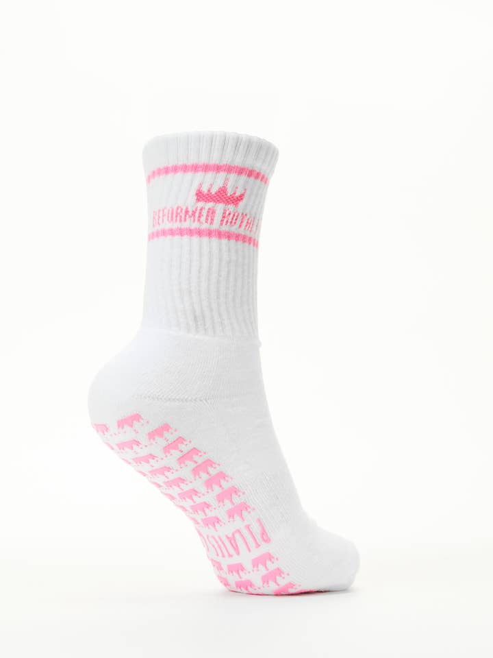 White Reformer Royalty Pilates Grip Socks for wholesale on Faire12