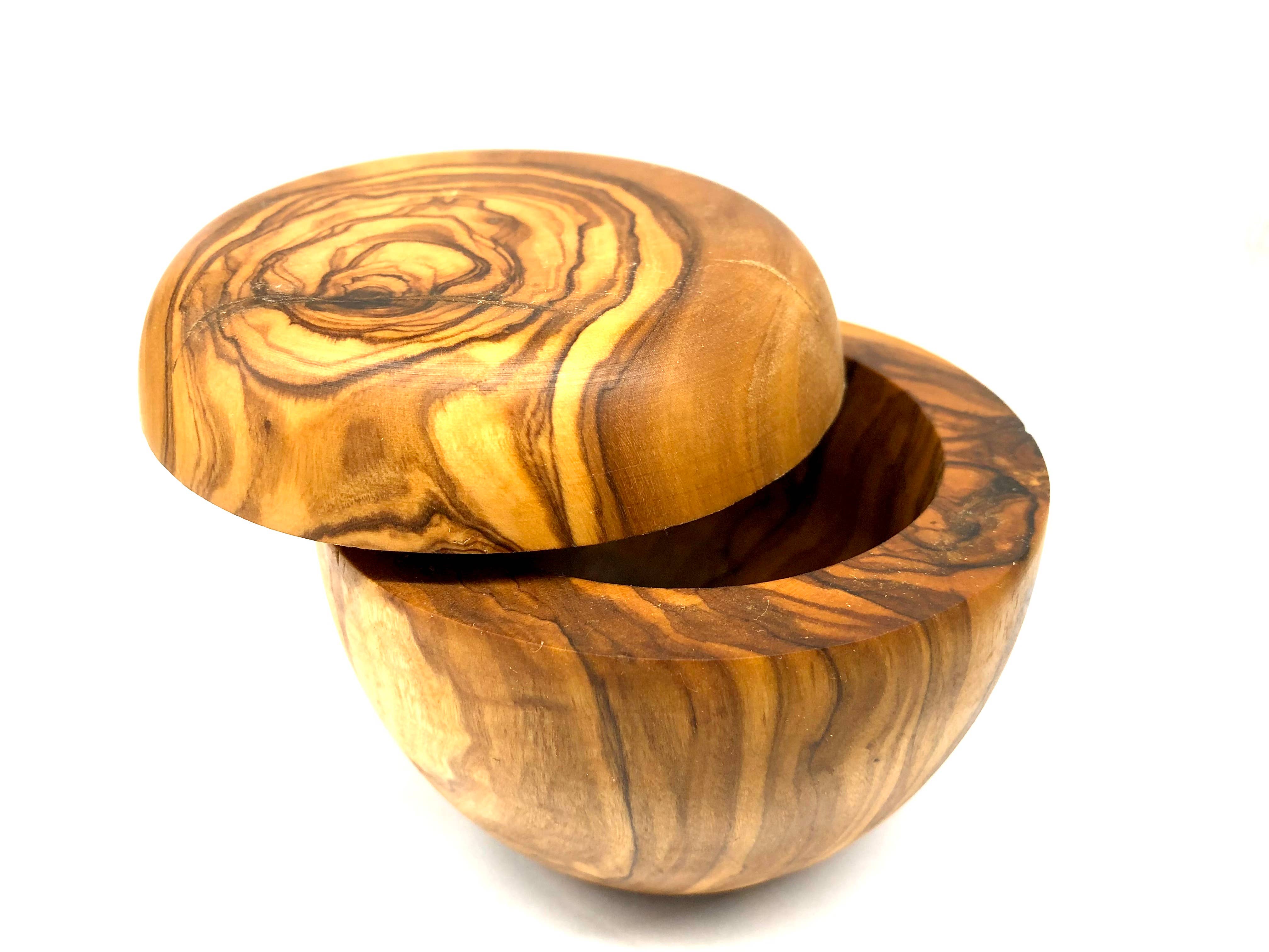 olivenholz-erleben – Großhandel Salz- & Pfefferstreuer-Set – Salzdose mit Deckel inkl. Salzschippchen, Olivenholz5