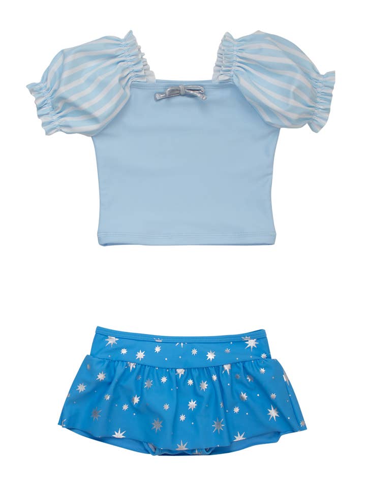 Girls Crystal Blue Princess Puff Sleeve Skirted 2-Piece Swimsuit
for wholesale on Faire
