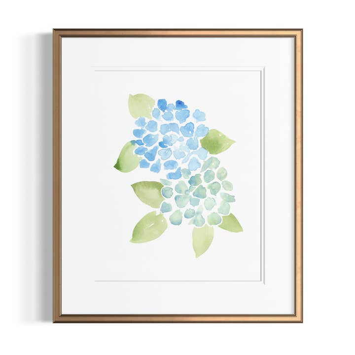 Blue Hydrangea Floral Watercolor Print for wholesale by Jaime Cain Art