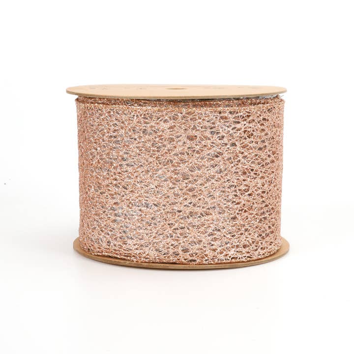 LA Ribbons Wholesale - Wholesale Ribbon - Gift Wrapping - 4" Mesh Wired Ribbon | Rose Gold | 10 Yard Roll1