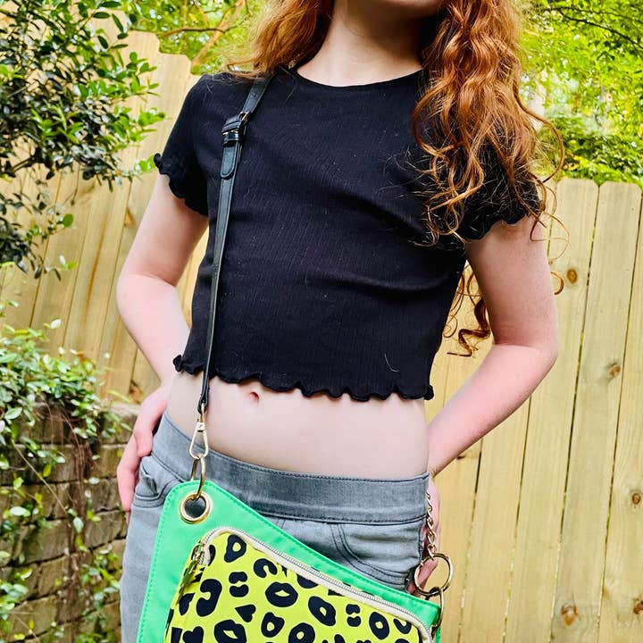 Betsy Dare - Wholesale Belt Bag - Women's - Yellow Electric Leopard Lisa Convertible Crossbody Belt Bag5