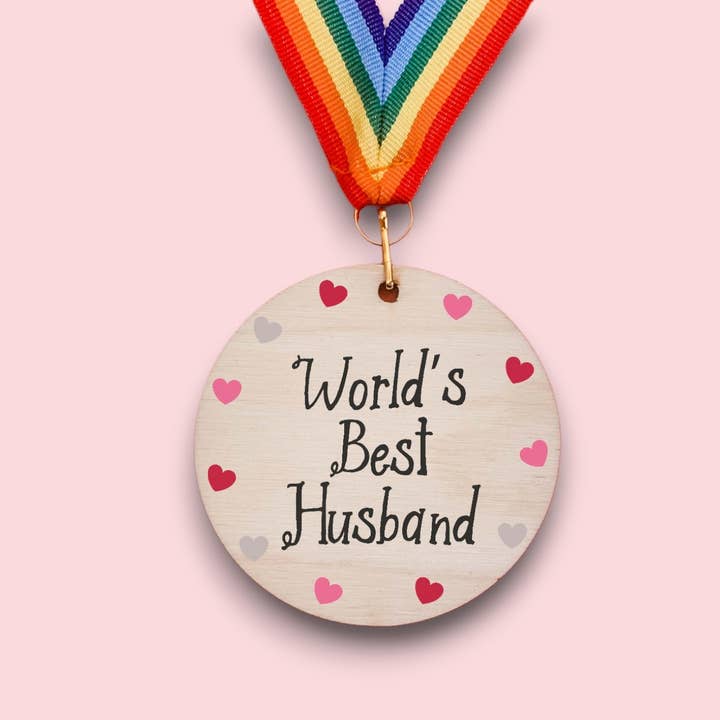 World's Best Husband printed wooden medal for wholesale by Dios Designs