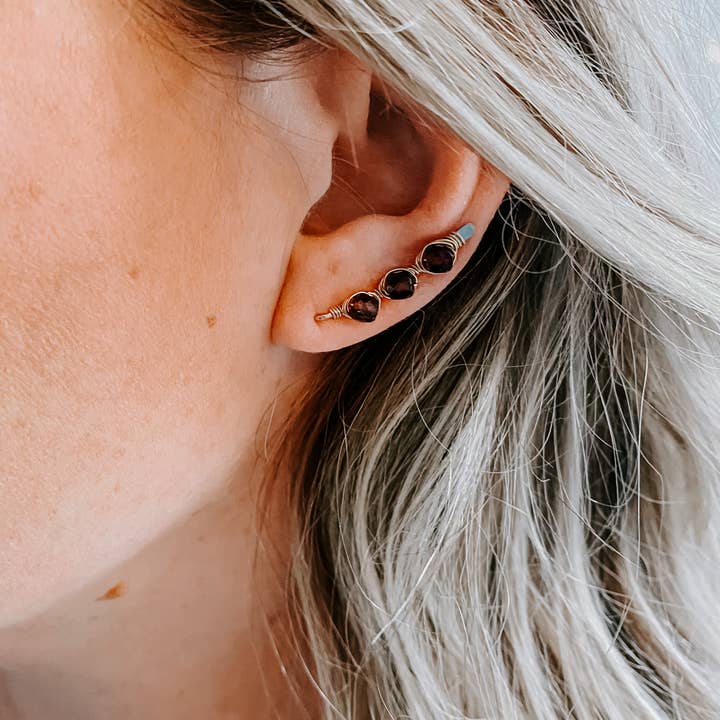 Derive Jewelry - Wholesale Ear Jackets/Climbers - Ember Glow Garnet Ear Climbers
