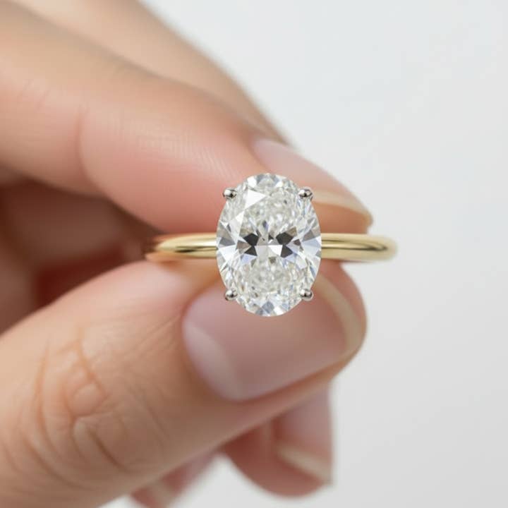 Two Tone Oval Cut 14K Solid Gold Solitaire Diamond Engagement Ring for wholesale by Triple C Diamonds