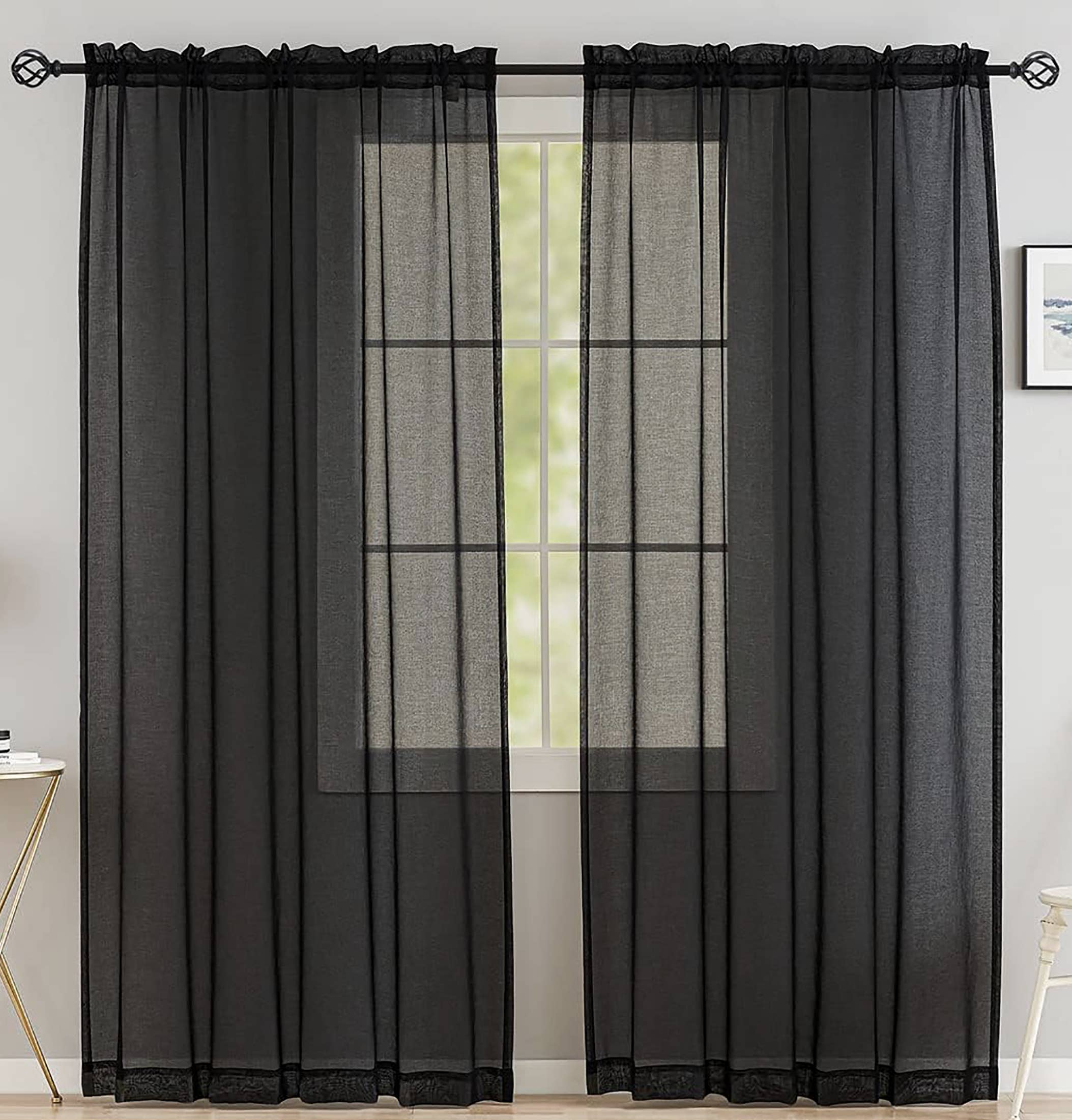 home mart goods - Wholesale Curtain - Black Sheer Window Rod Pocket Curtain Set 90" Inches