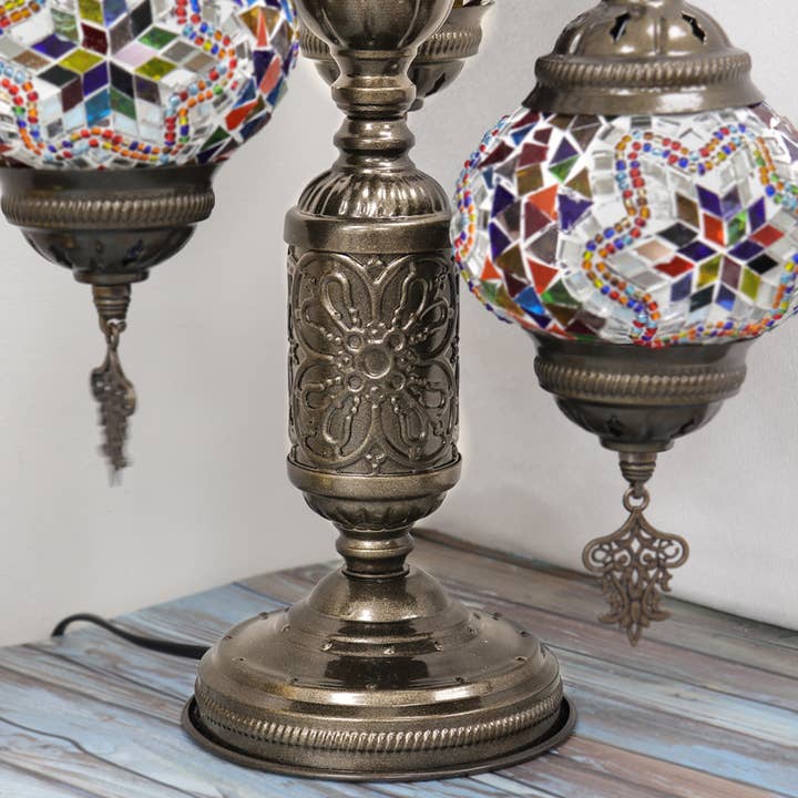 Natures Artifacts Inc - Wholesale Accent/Desk Lamp - Handmade Mosaic Arc Lamp with 3 Multi Color Globes3