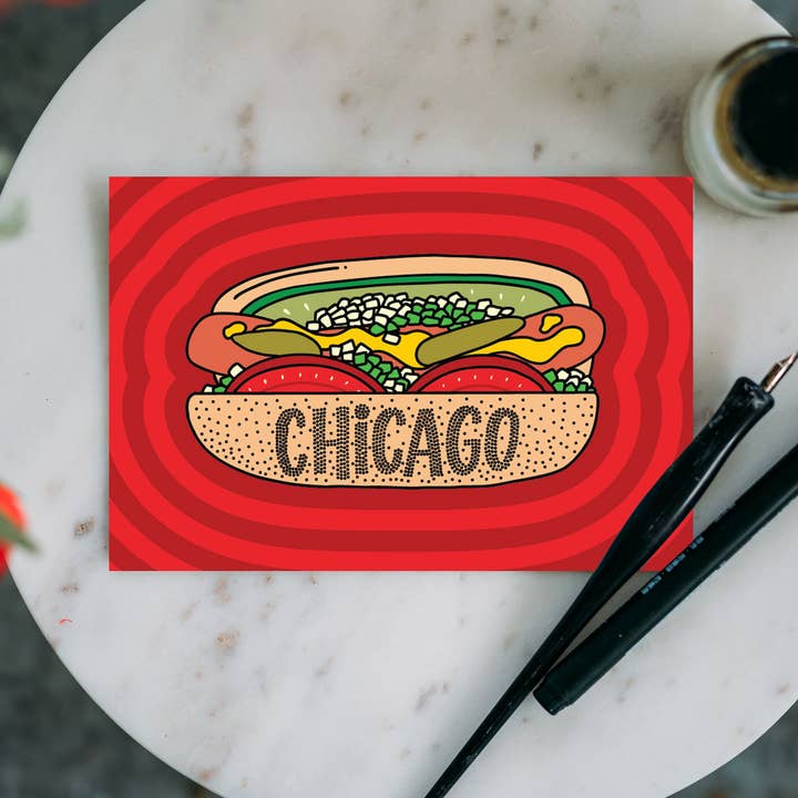 Lettering Works - Wholesale Postcard - NEW Chicago Style Hot Dog Postcard