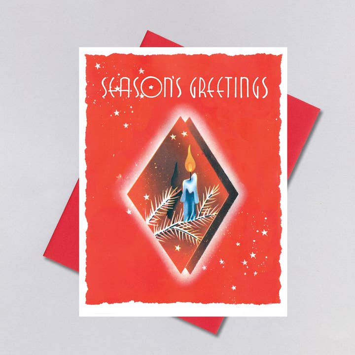 Candle on a Red Background - Christmas Greeting Card for wholesale by Laughing Elephant