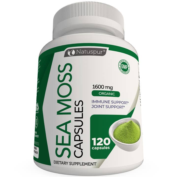 Natuspur – Großhandel Nahrungsergänzungsmittel/Vitamin zum Einnehmen – Irish Sea Moss 1600 mg Bio-Supplement mit Blasentang und Klettenwurzel mit schwarzem Pfeffer5