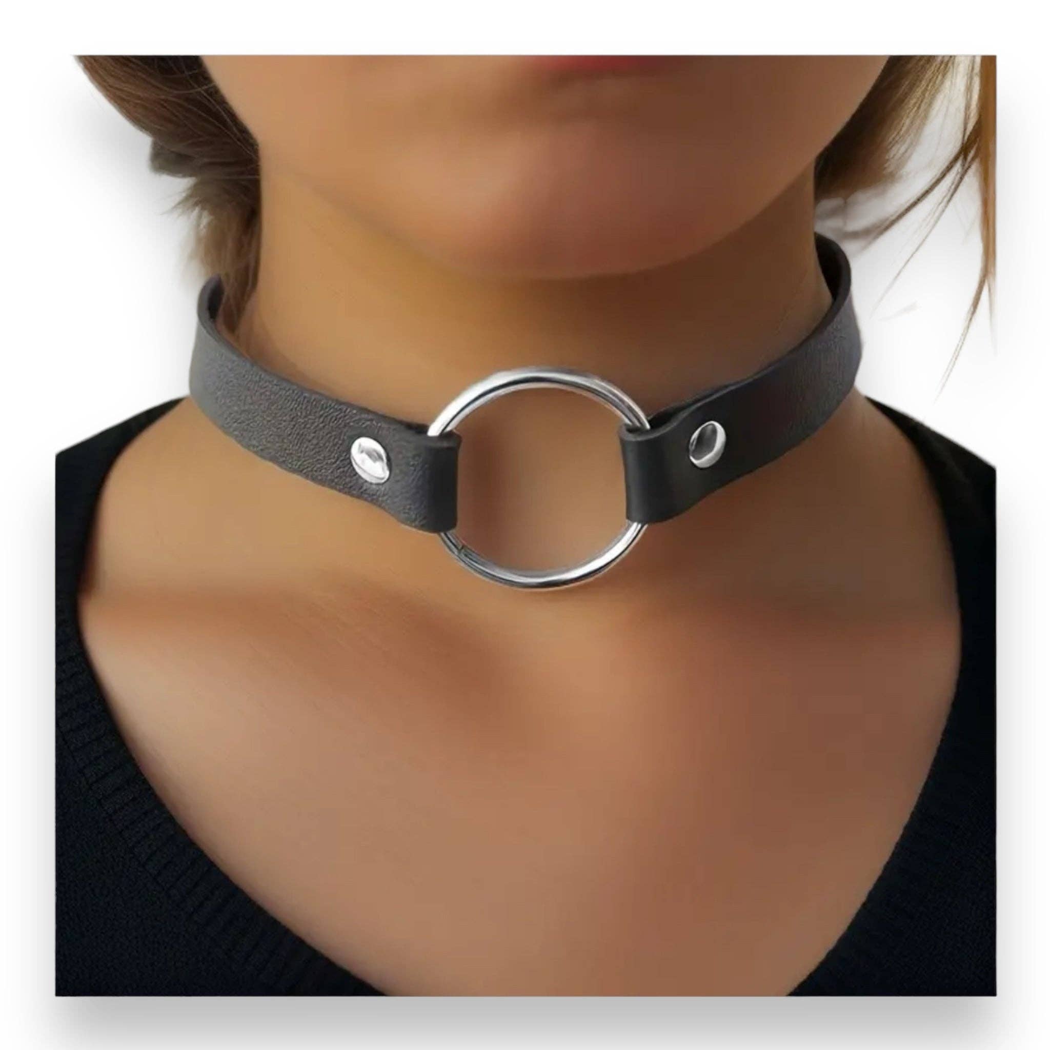 Kinky Pleasure – wholesale Choker/collar – Kinky Pleasure - T079 - Choker With Round Ring - 3 Colors - 40cm0