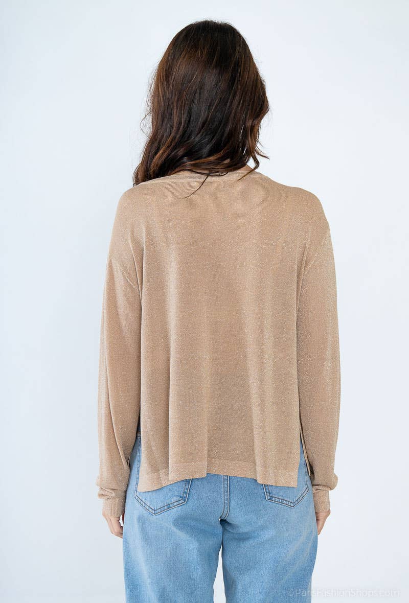 Attrait Paris – Engroshandel Strikket top - Dame – Lurex mesh top med lange ærmer3