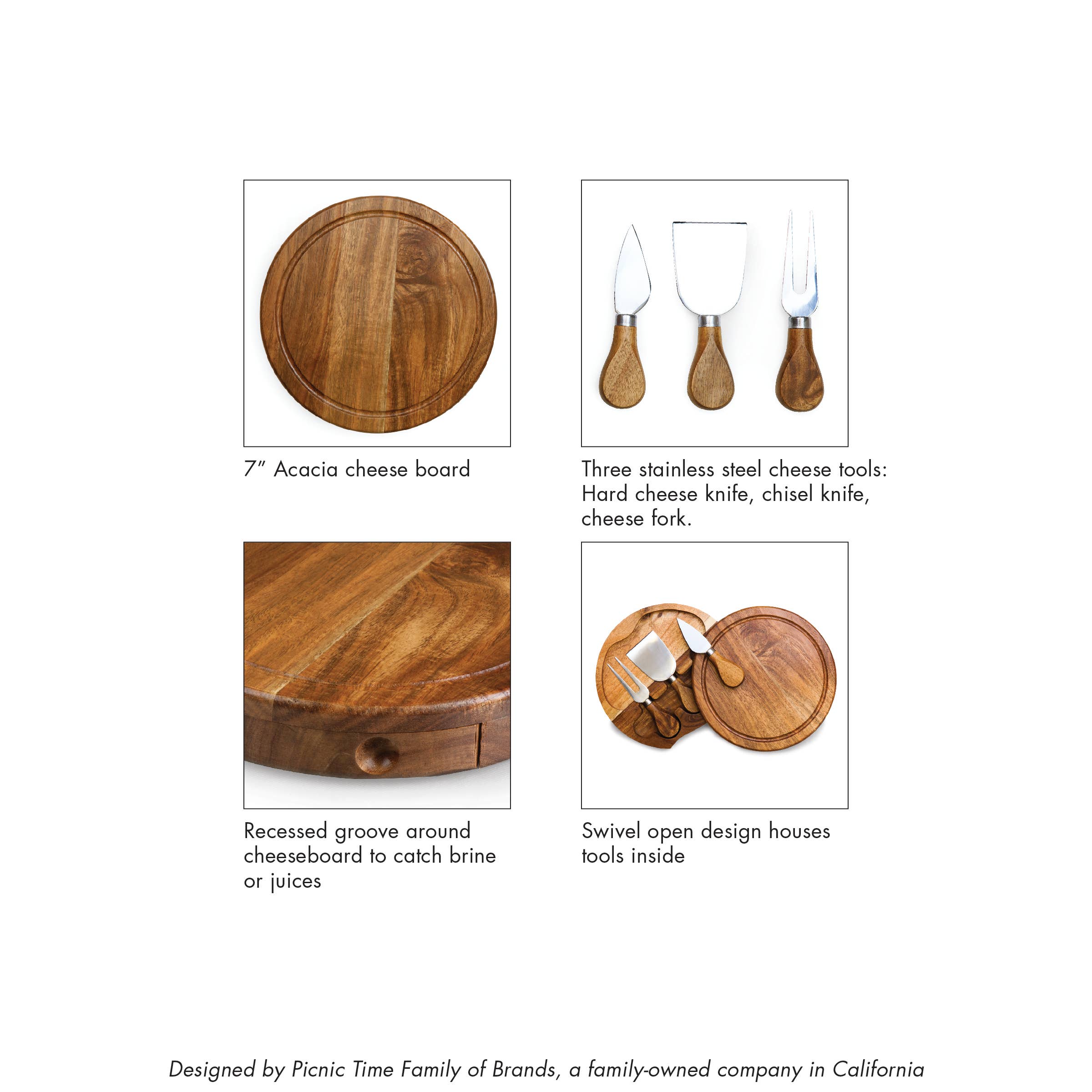 Acacia Brie Cheese Cutting Board & Tools for wholesale on Faire8