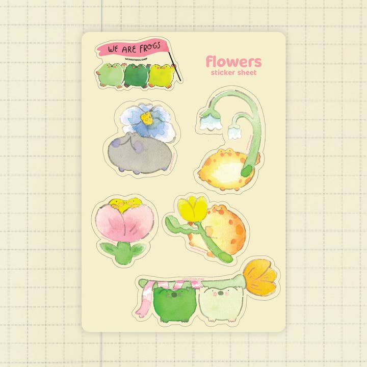 Flower Frogs Sticker Sheet for wholesale by We Are Frogs