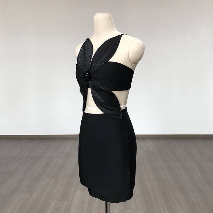 Black DR759 Noir Petal Cutout Bandage Dress with Sculpted Detail for wholesale on Faire1