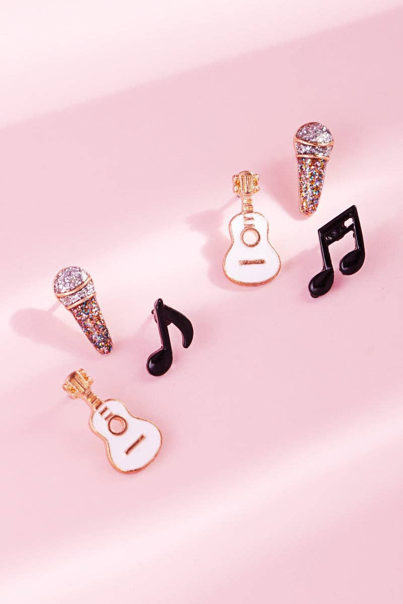 Designature New York - Wholesale Jewelry Set - 0.75 Inch Guitar Microphone Musical Note 3PC Earrings Set4