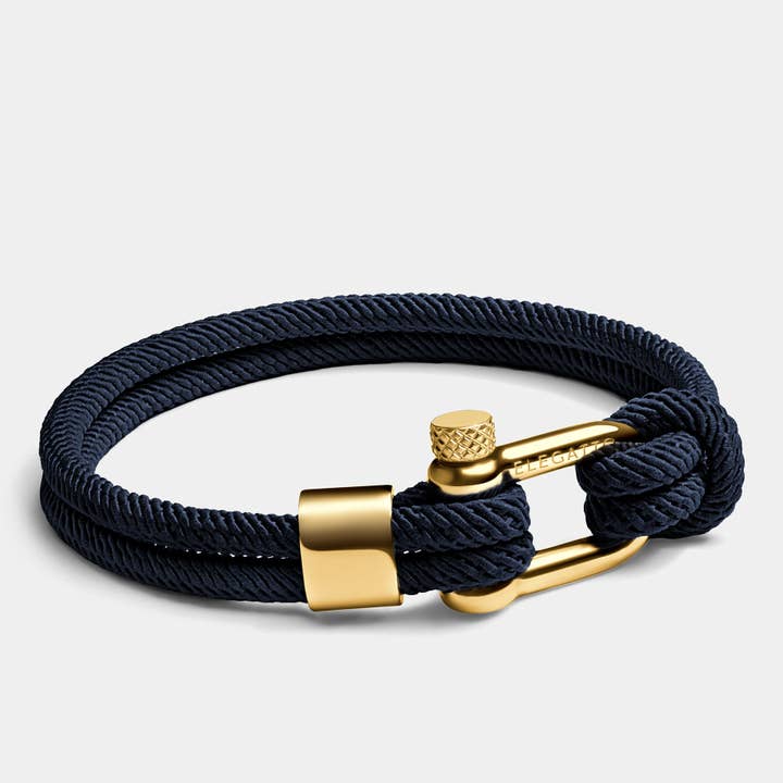 Elegatto - Wholesale Woven/Braided Bracelet - Alchor Platinum Navy Gold1